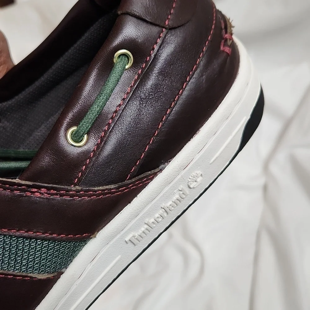 Timberland Classic 2 Eyed Brown Green Leather Boat Shoes (M Size 10.5)